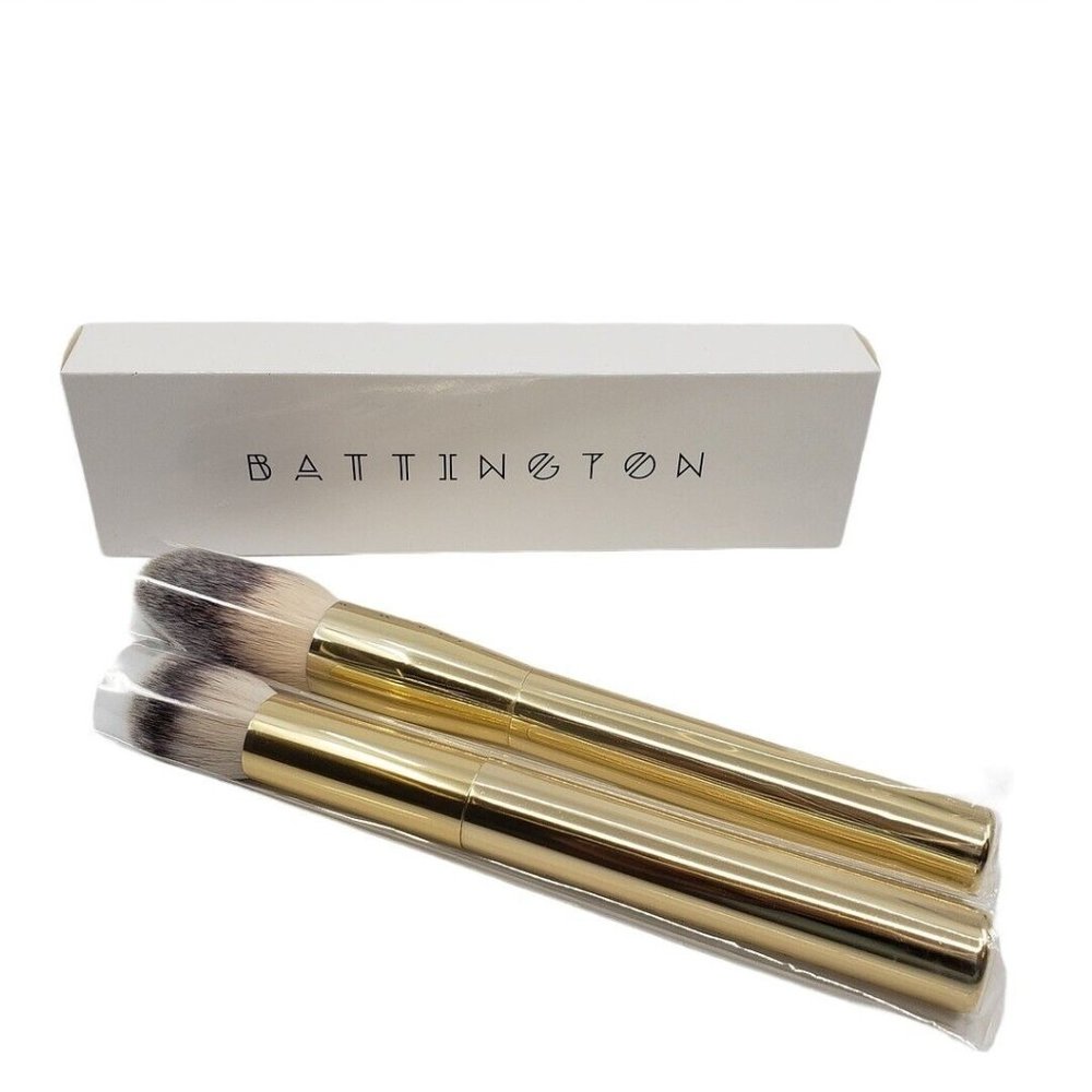 Battington Beauty Makeup Powder Brush And Contour Brush Set Gold Lot of 2